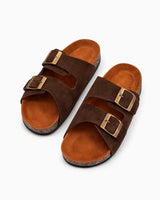 Double Buckle Classic Slides - Brown