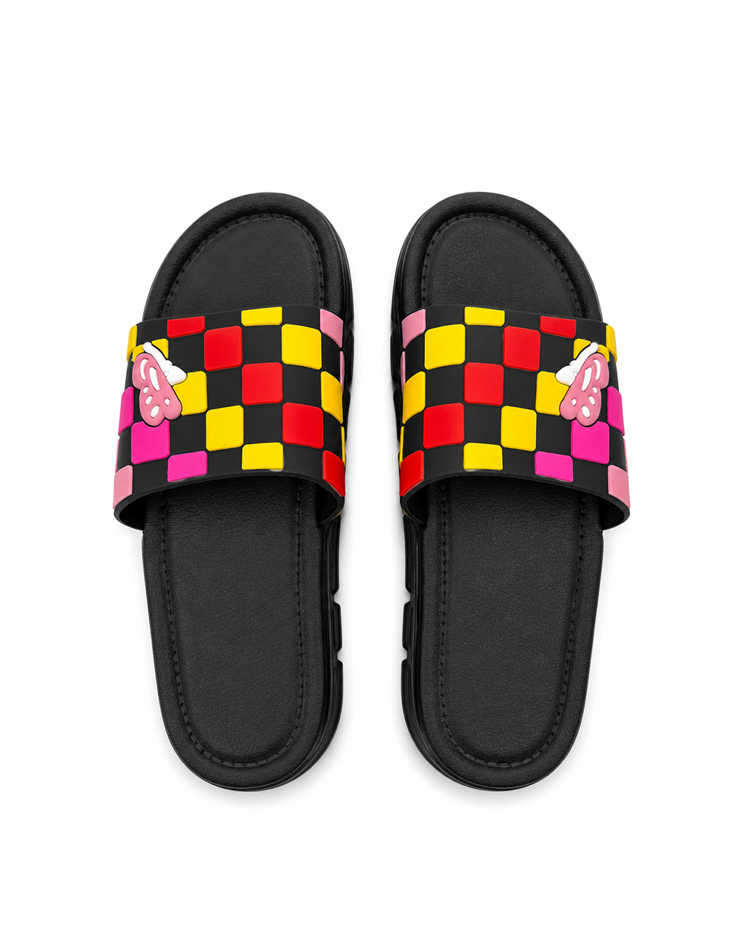 Checkerboard Pop Slippers - Black