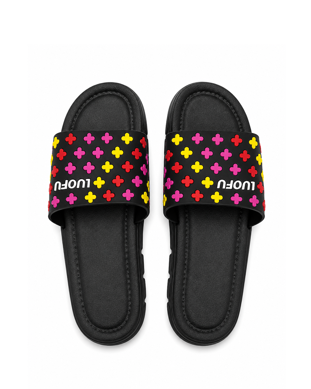 Color Pop Cross Slippers - Black