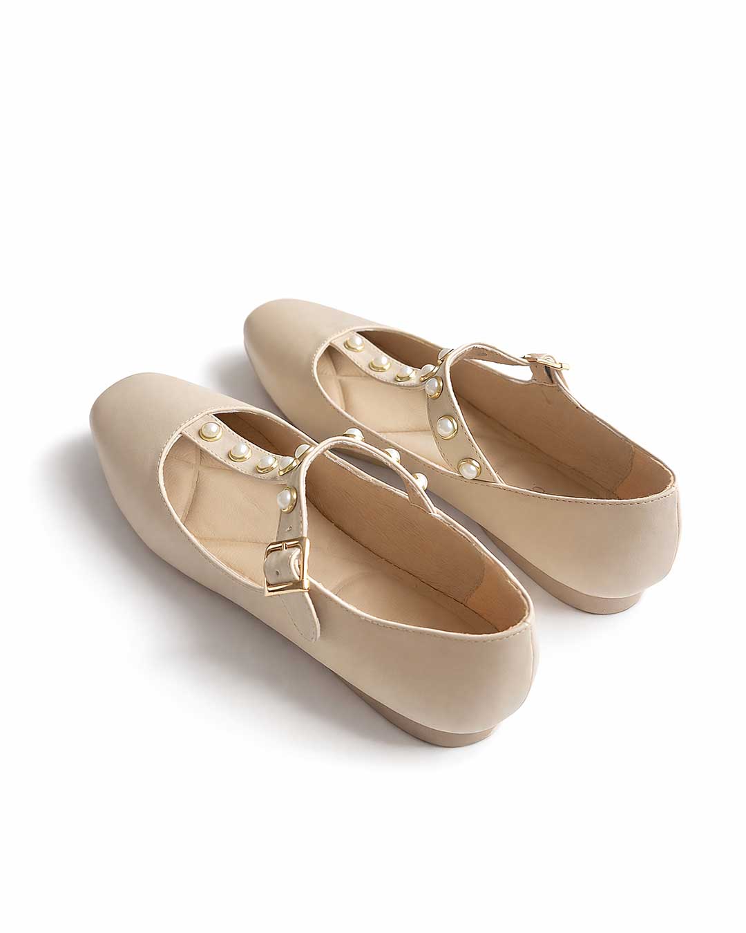Pearl Strap Ballet Flats – Beige - Rootieland