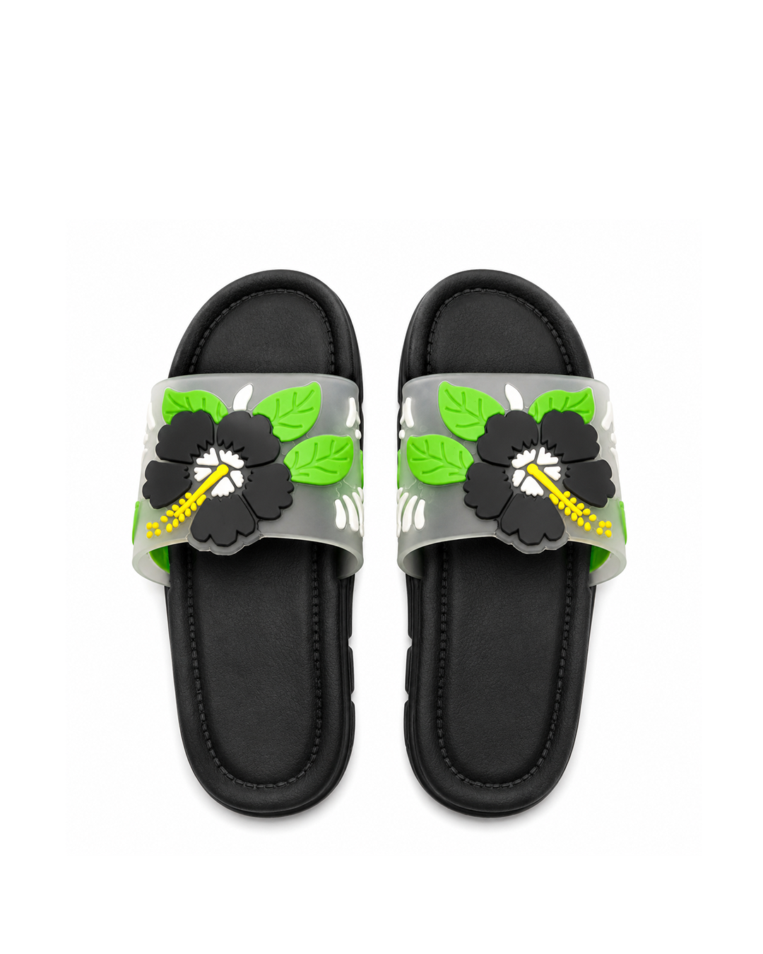 Floral Statement Slippers - Black