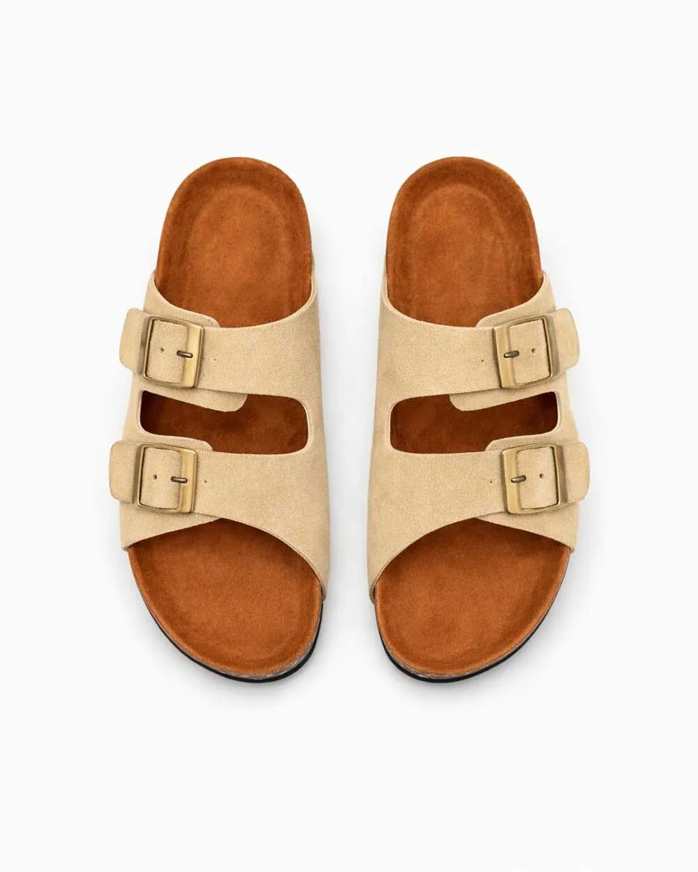 Double Buckle Classic Slides - Beige