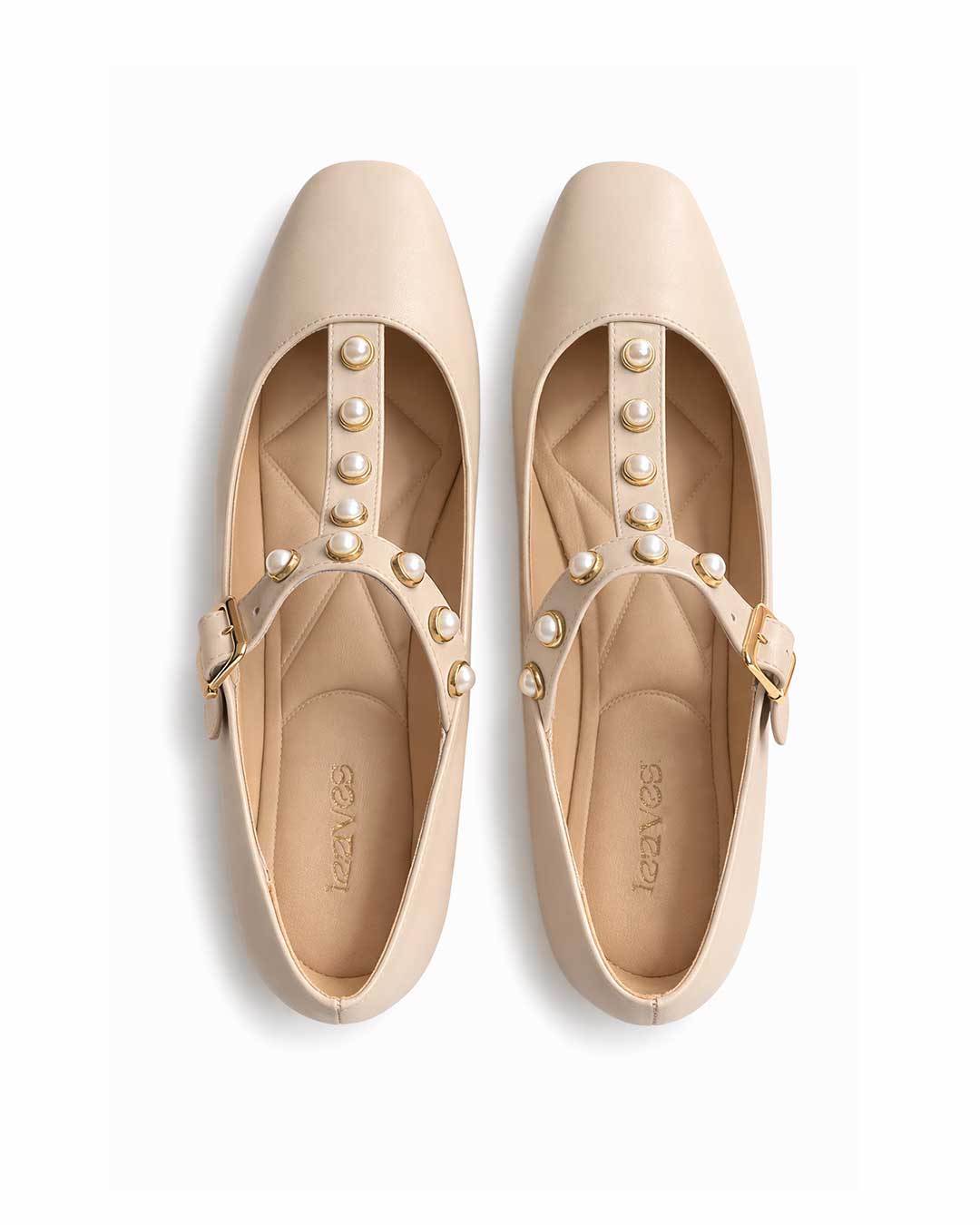 Pearl Strap Ballet Flats – Beige - Rootieland