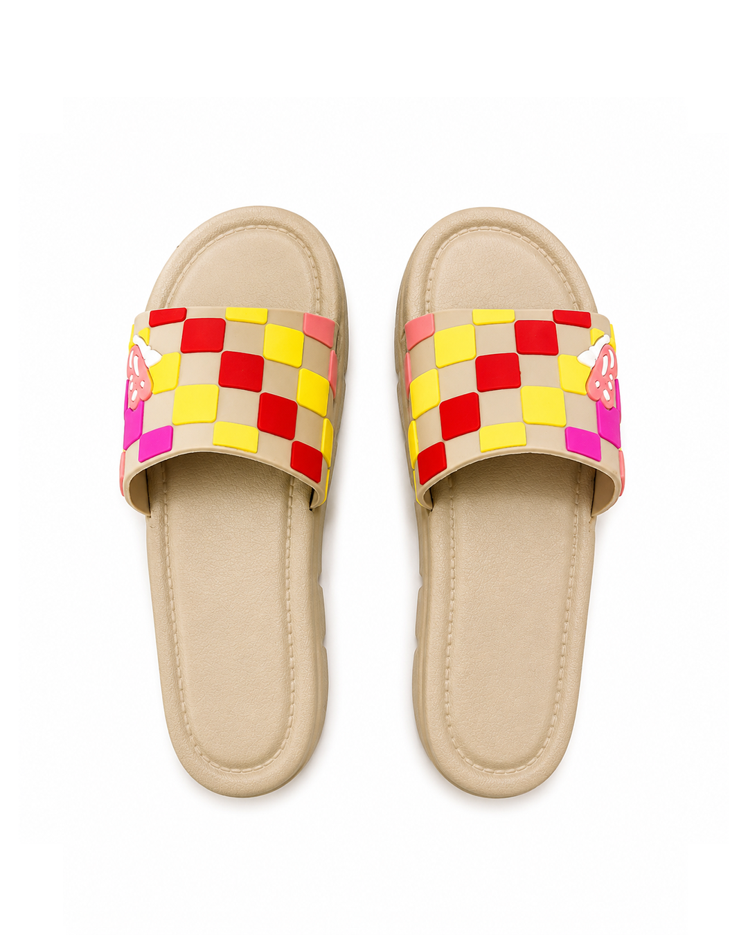 Checkerboard Pop Slippers - Taupe Beige