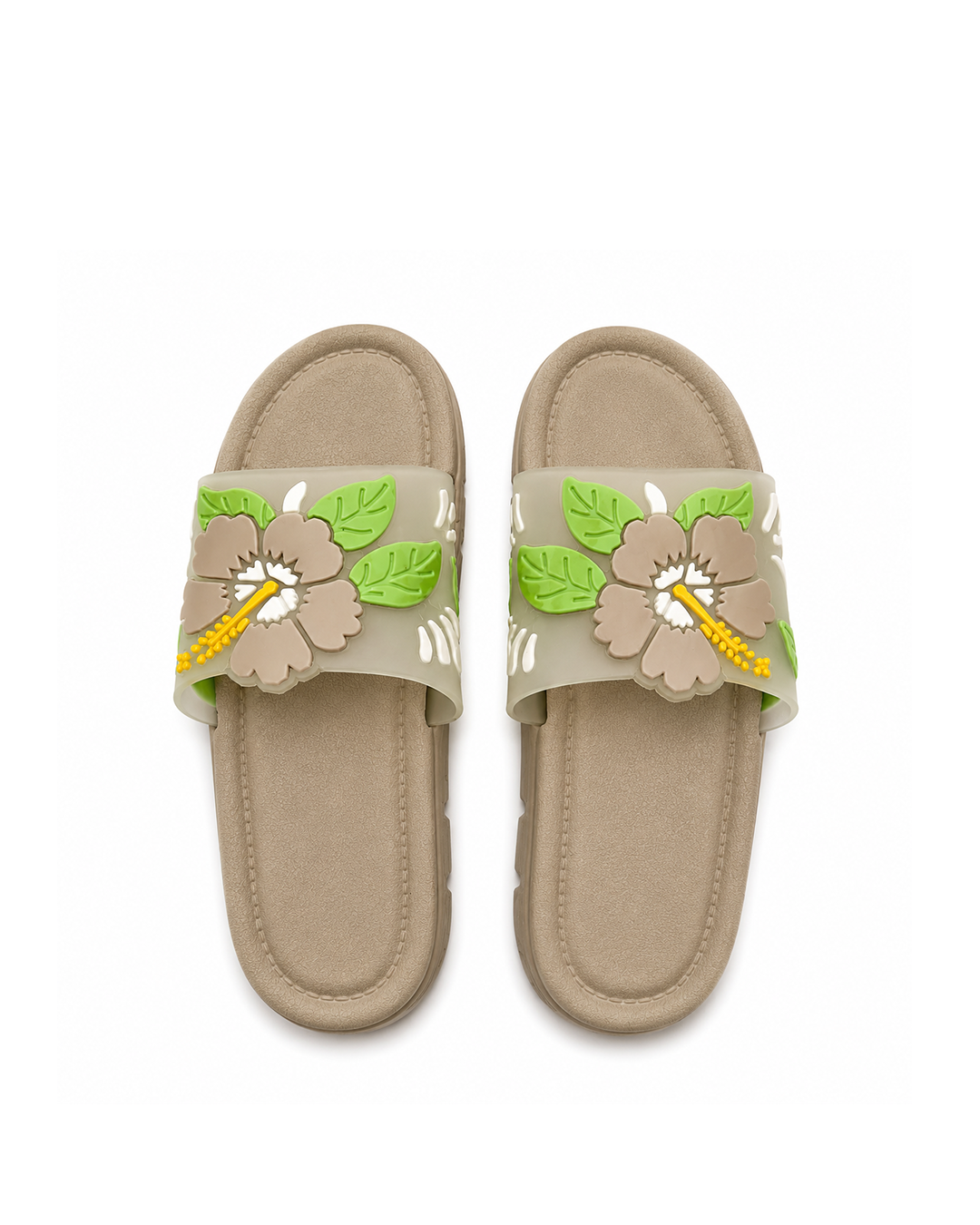 Floral Statement Slippers - Taupe Beige