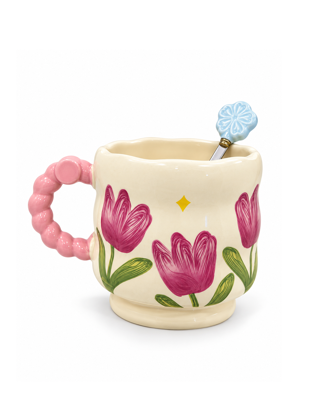 Floral Tulip Mug with Spoon