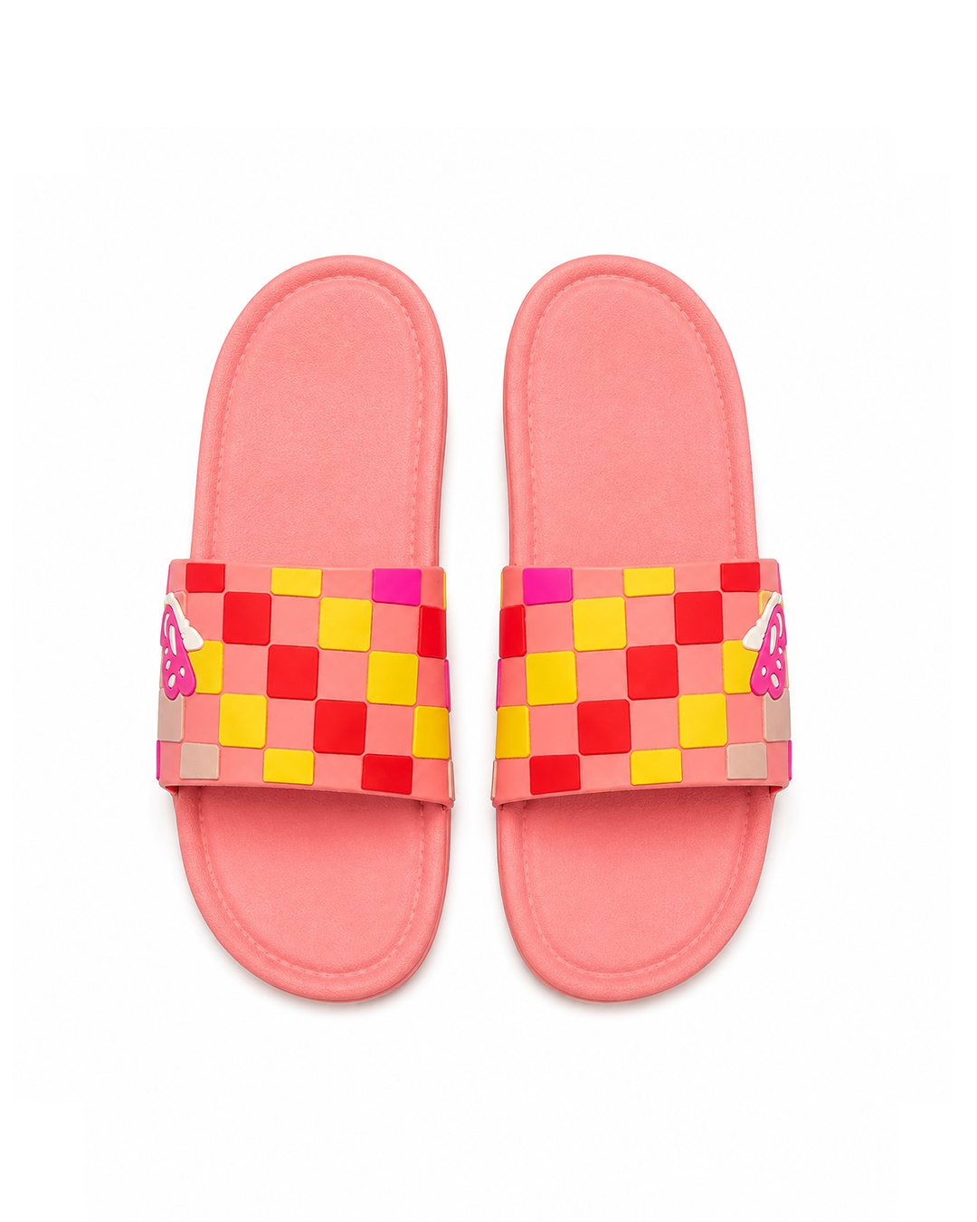 Checkerboard Pop Slippers - Peach
