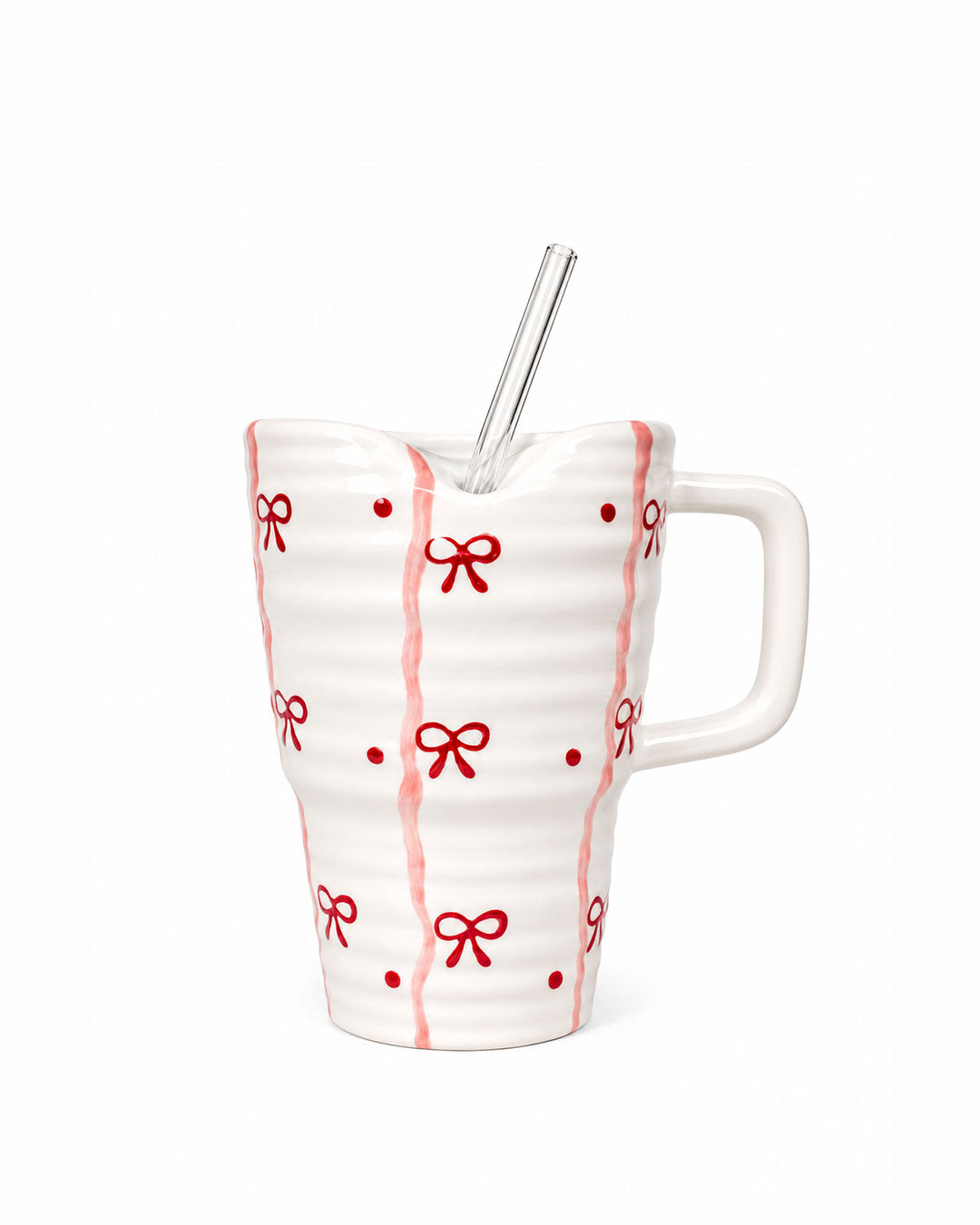Bow Ceramic Mug with Glass Straw