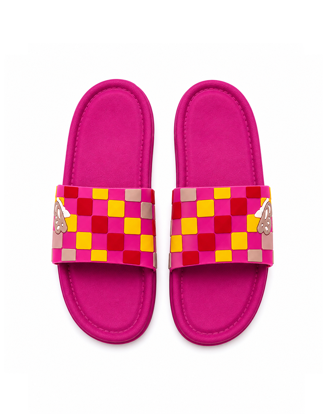 Checkerboard Pop Slippers - Fuschia