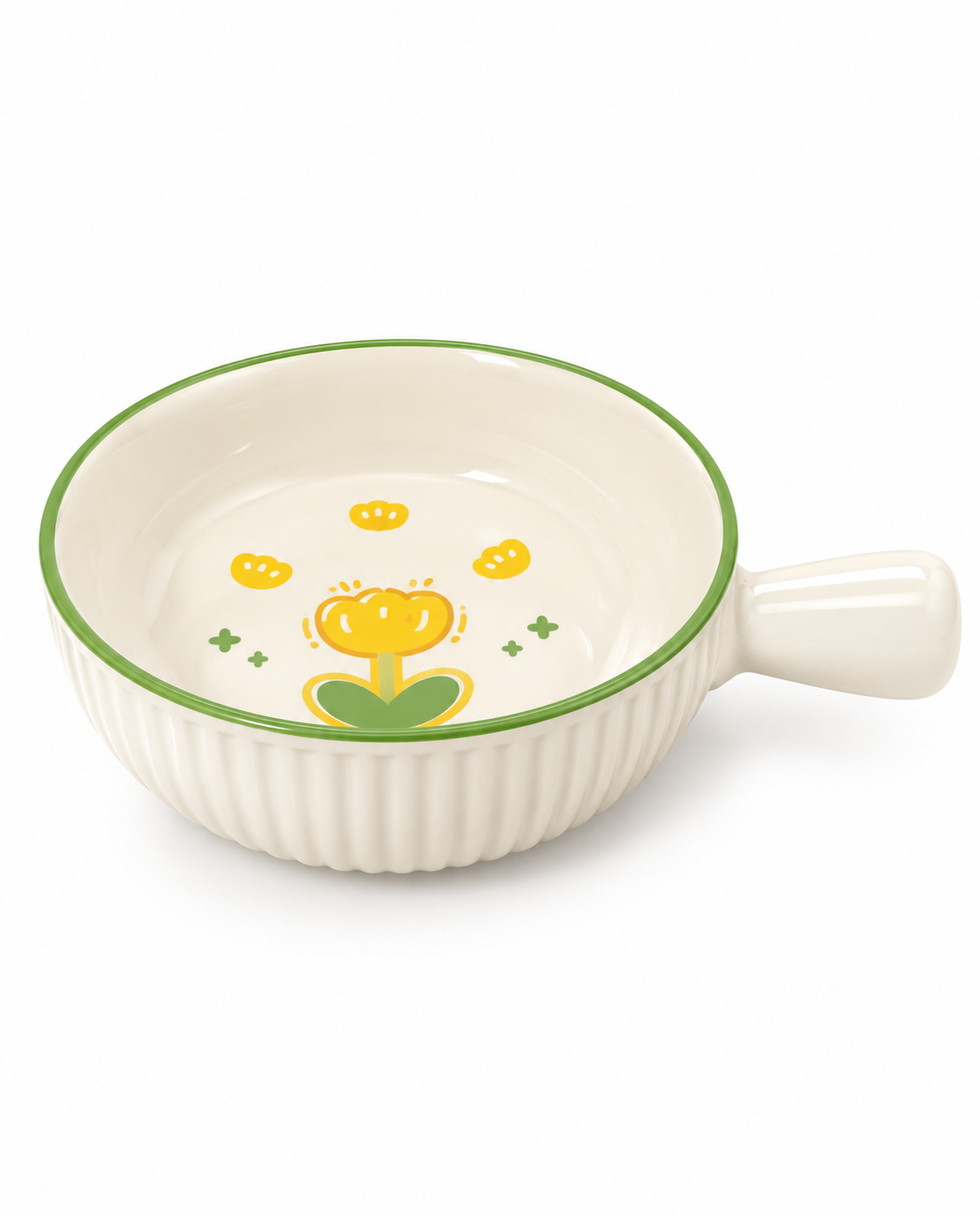 Floral Ceramic Soup Bowl with Handle