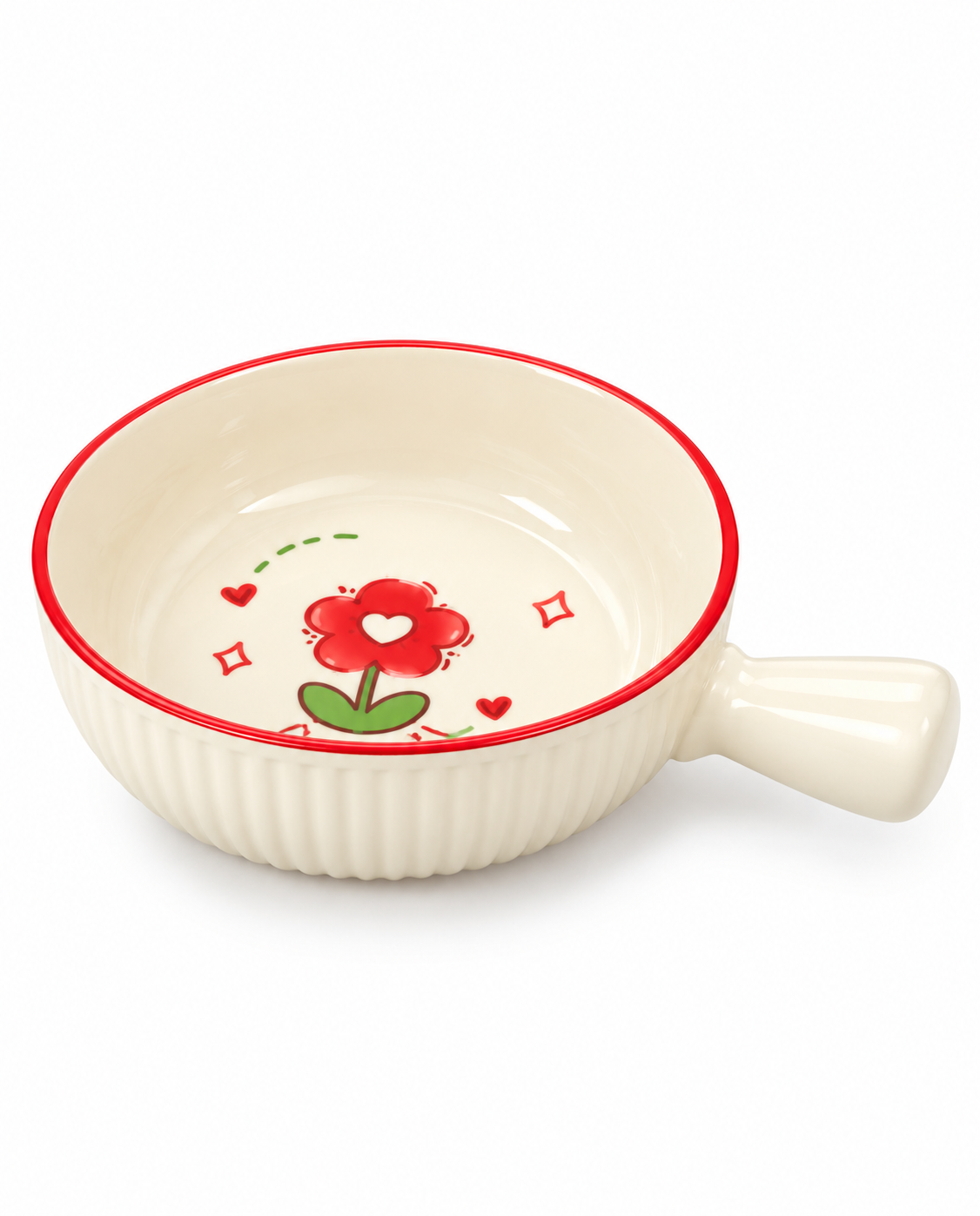 Floral Ceramic Soup Bowl with Handle