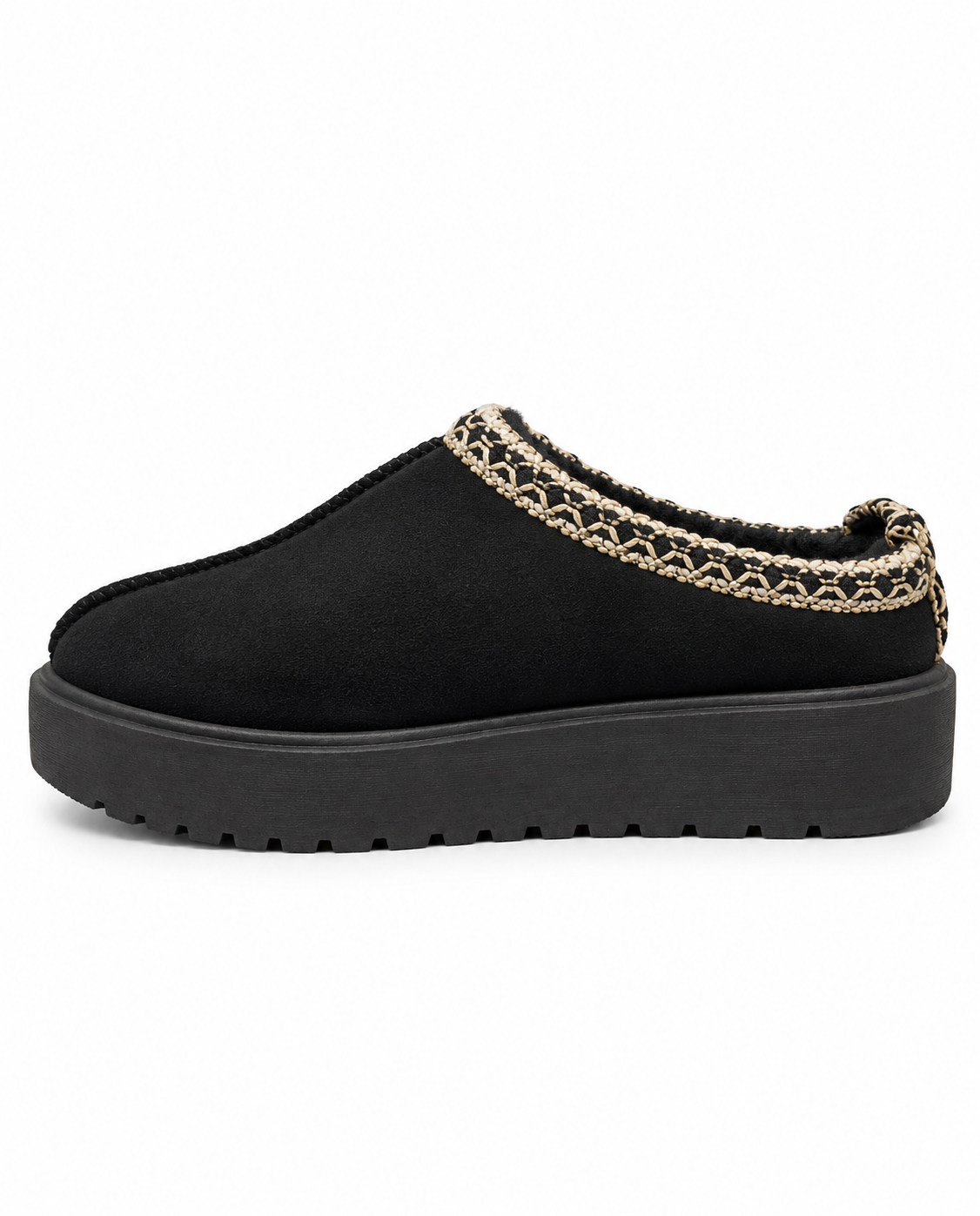 Braided Platform Suede Mules - Black