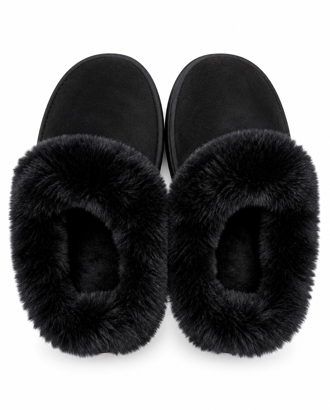 Fur Suede Slippers - Black
