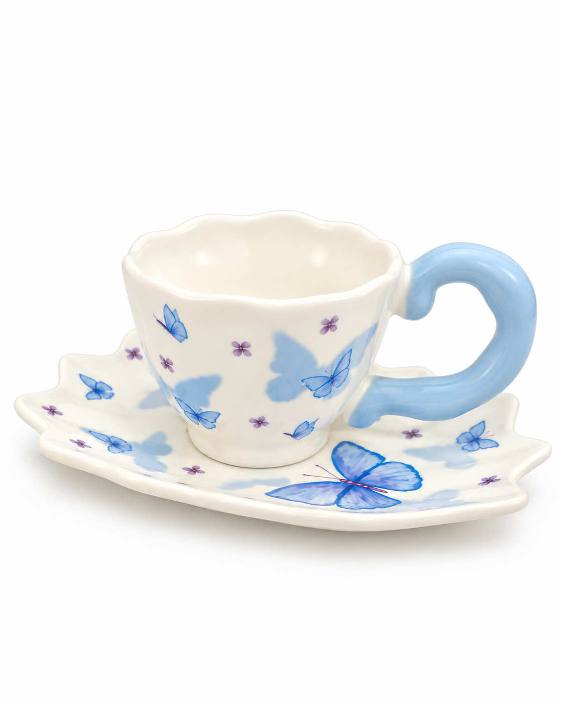 Blue Butterflies Mug & Saucer Set