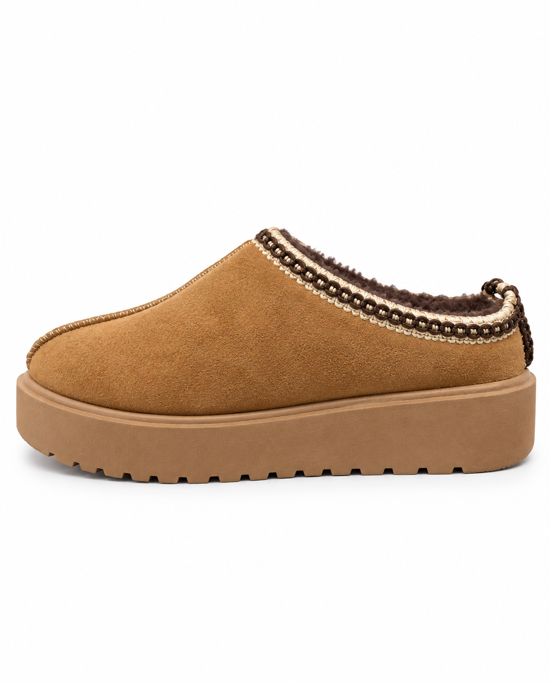 Braided Platform Suede Mules - Camel