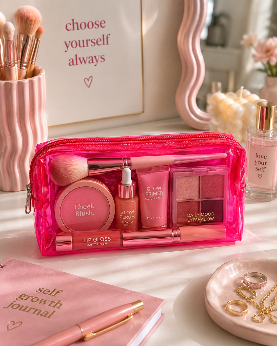 Neon Clear Pouch - Fuchsia