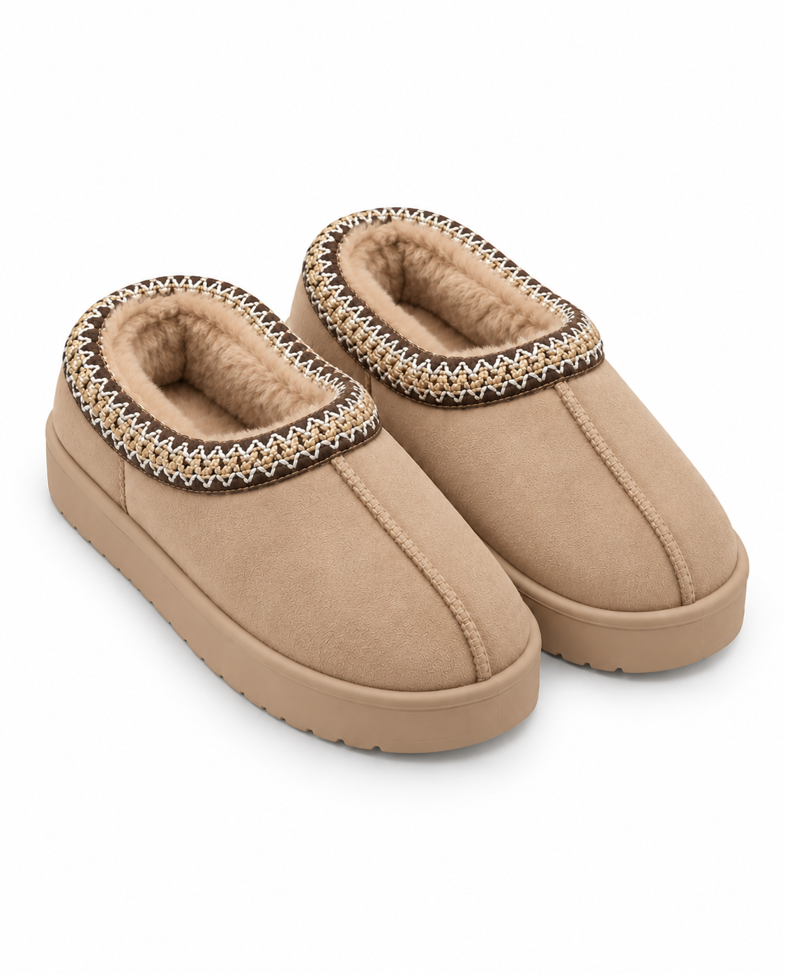 Braided Fur Slippers - Beige