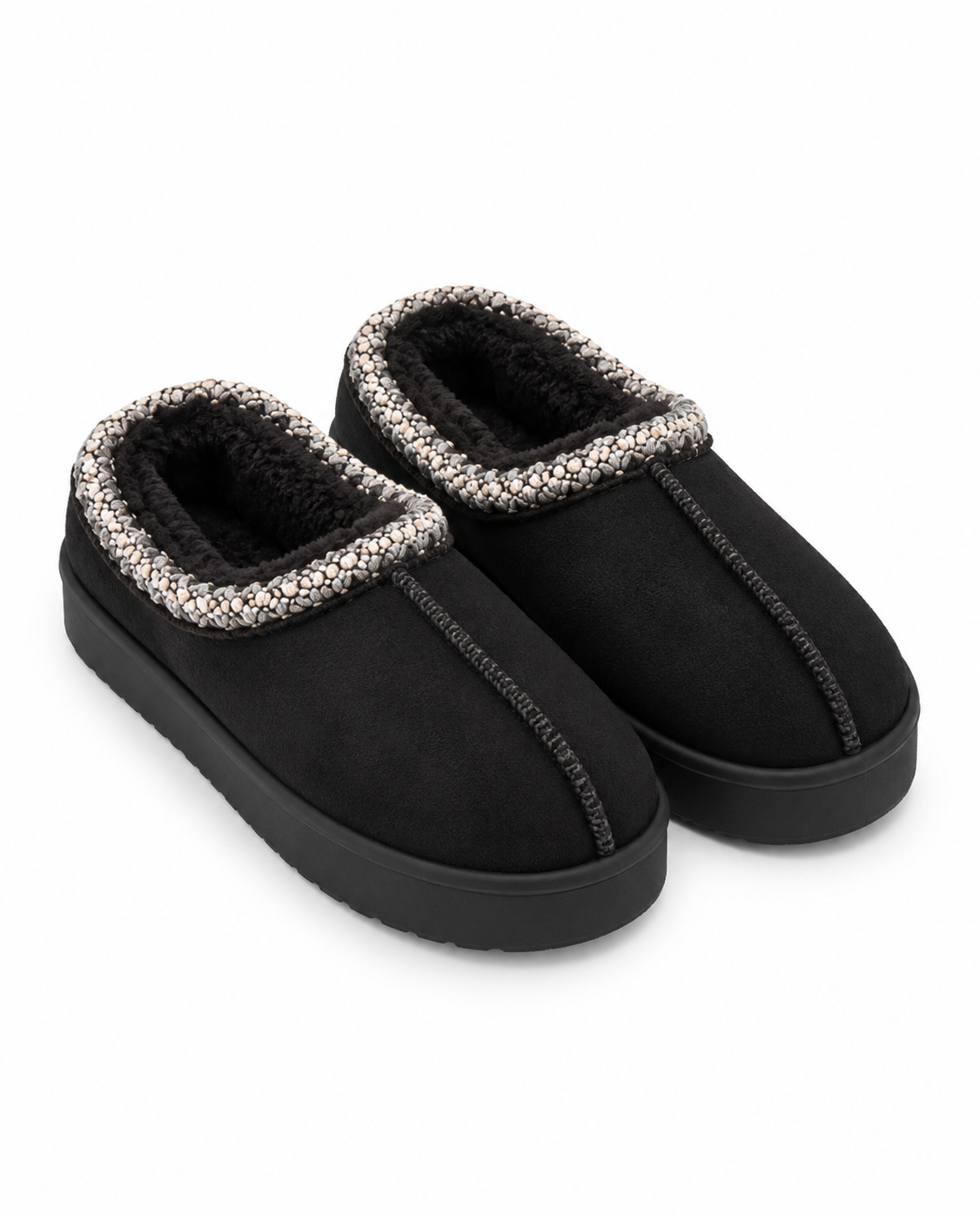 Braided Fur Slippers - Black