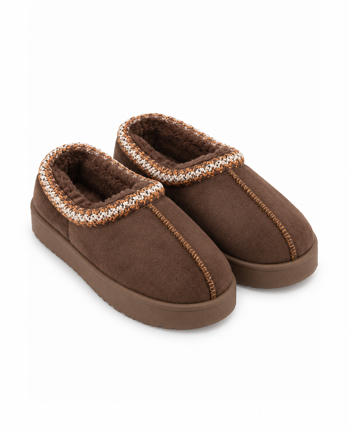 Braided Fur Slippers - Brown