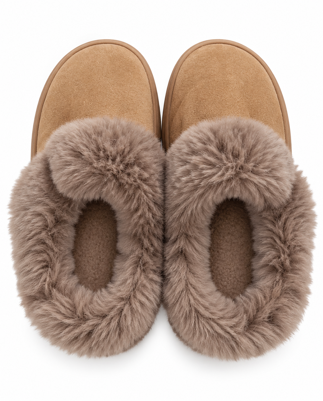 Fur Suede Slippers - Camel