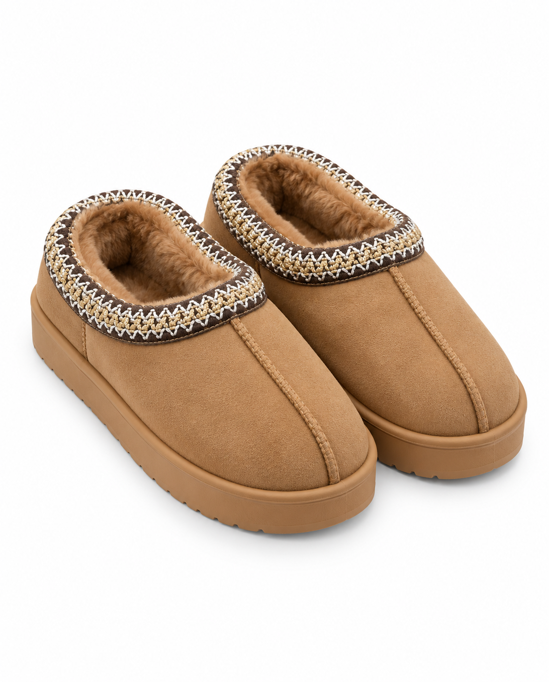 Braided Fur Slippers - Camel
