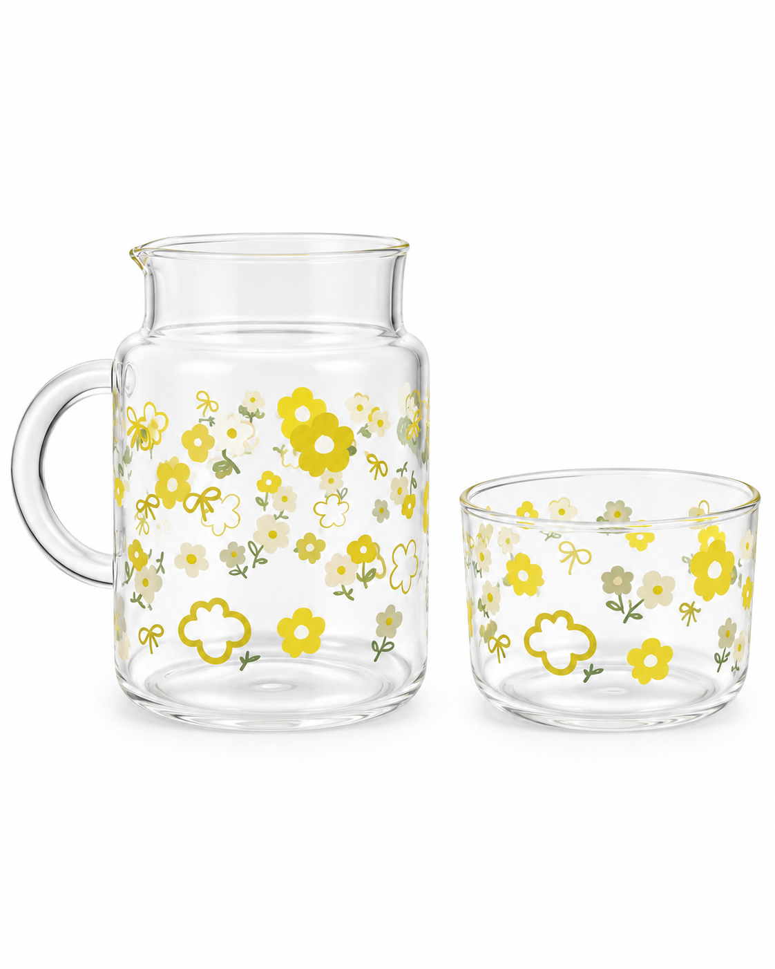Floral Glass Pitcher & Cup Set