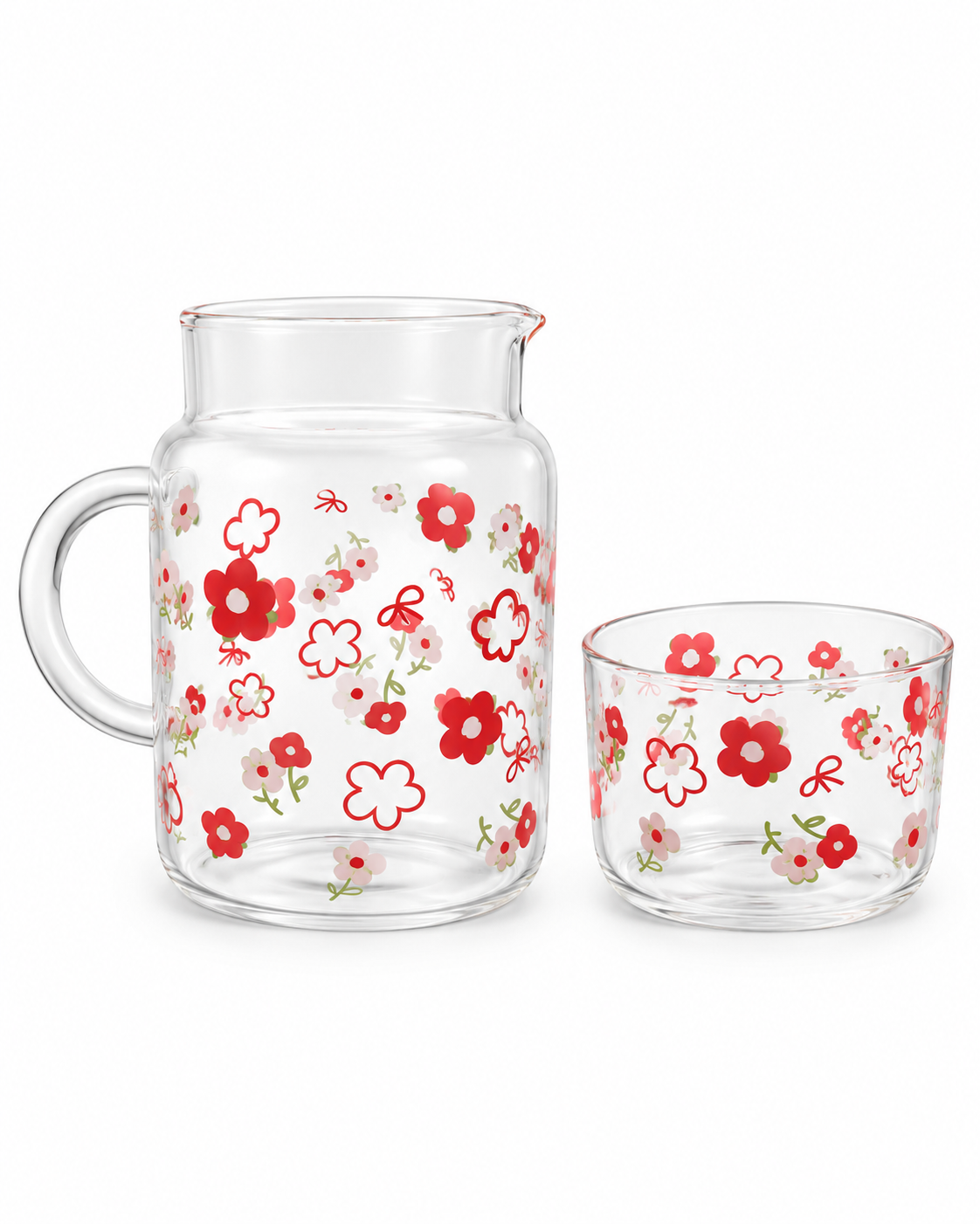 Floral Glass Pitcher & Cup Set