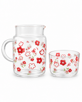 Floral Glass Pitcher & Cup Set