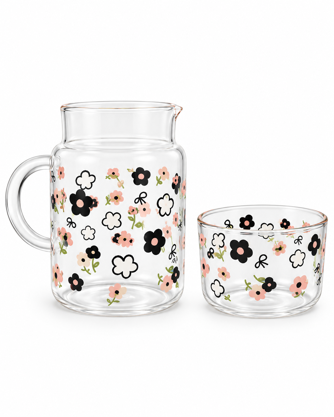 Floral Glass Pitcher & Cup Set