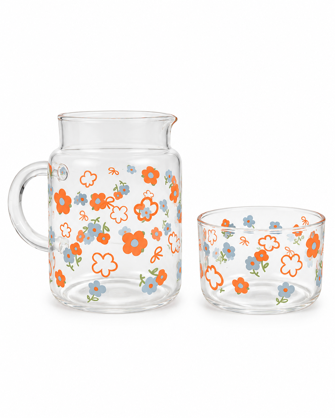 Floral Glass Pitcher & Cup Set