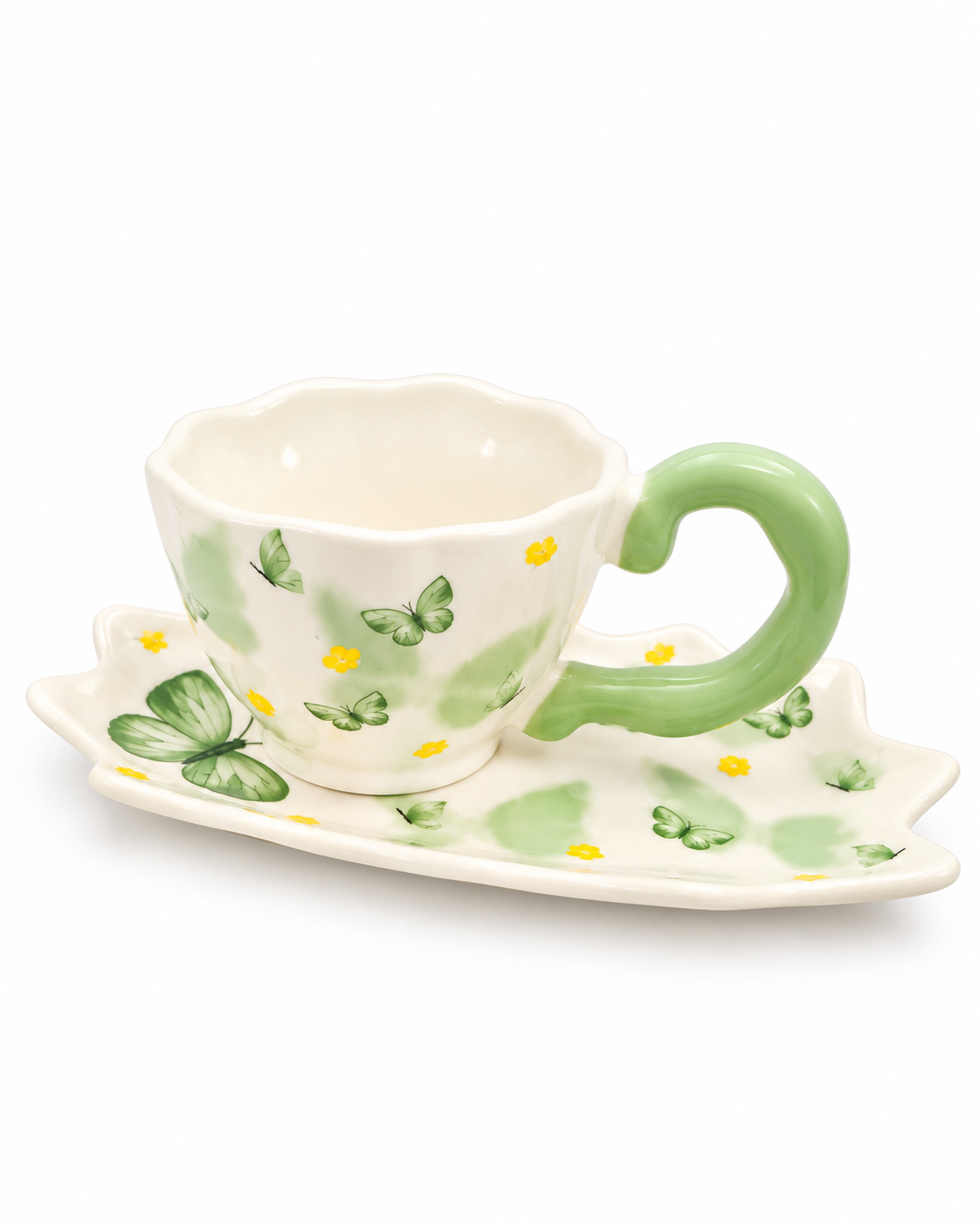 Green Butterflies Mug & Saucer Set