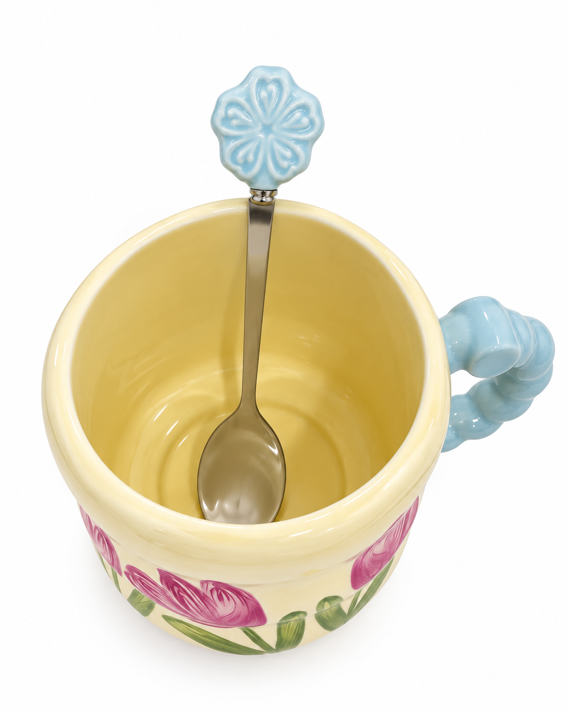 Floral Tulip Mug with Spoon