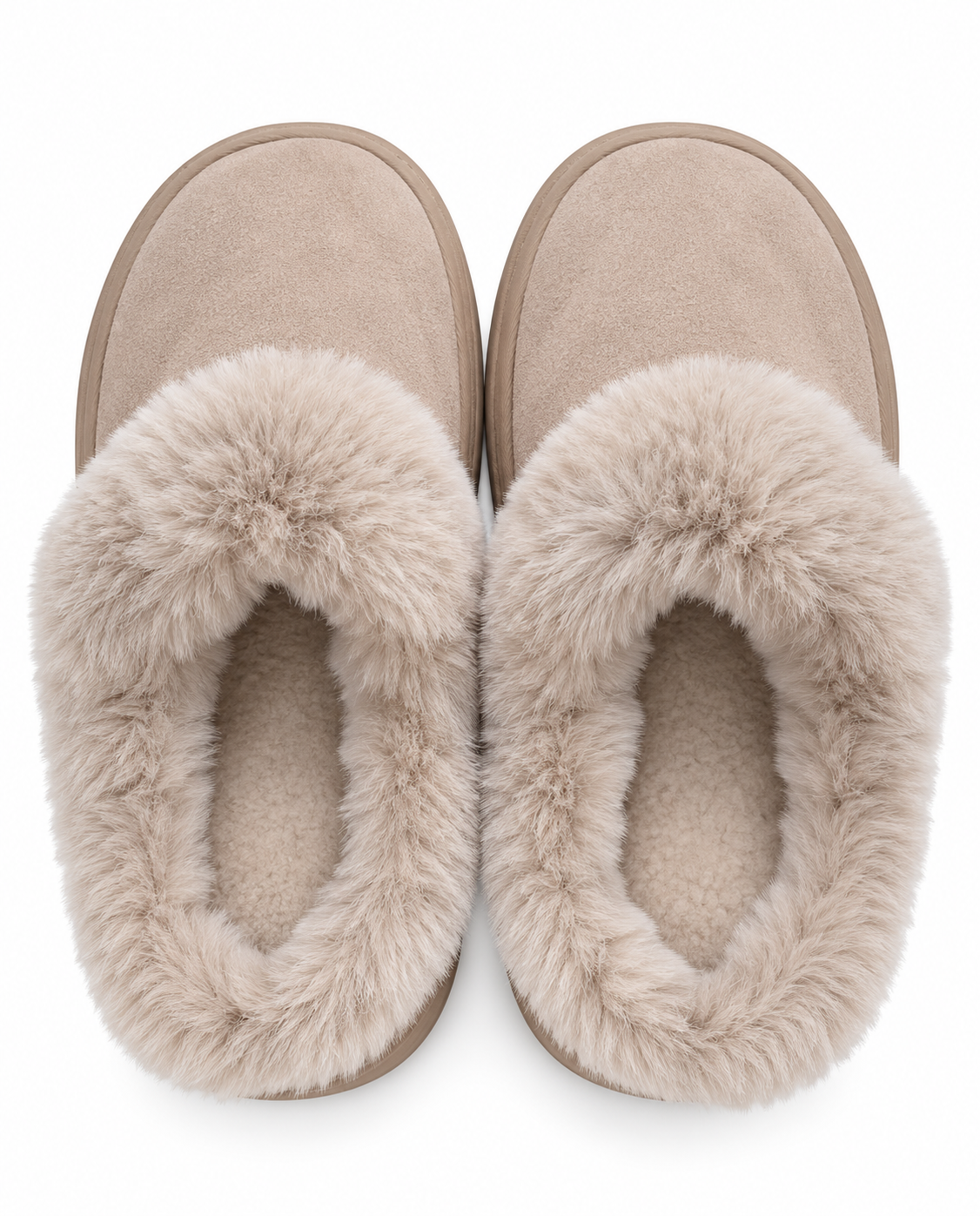 Fur Suede Slippers - Beige