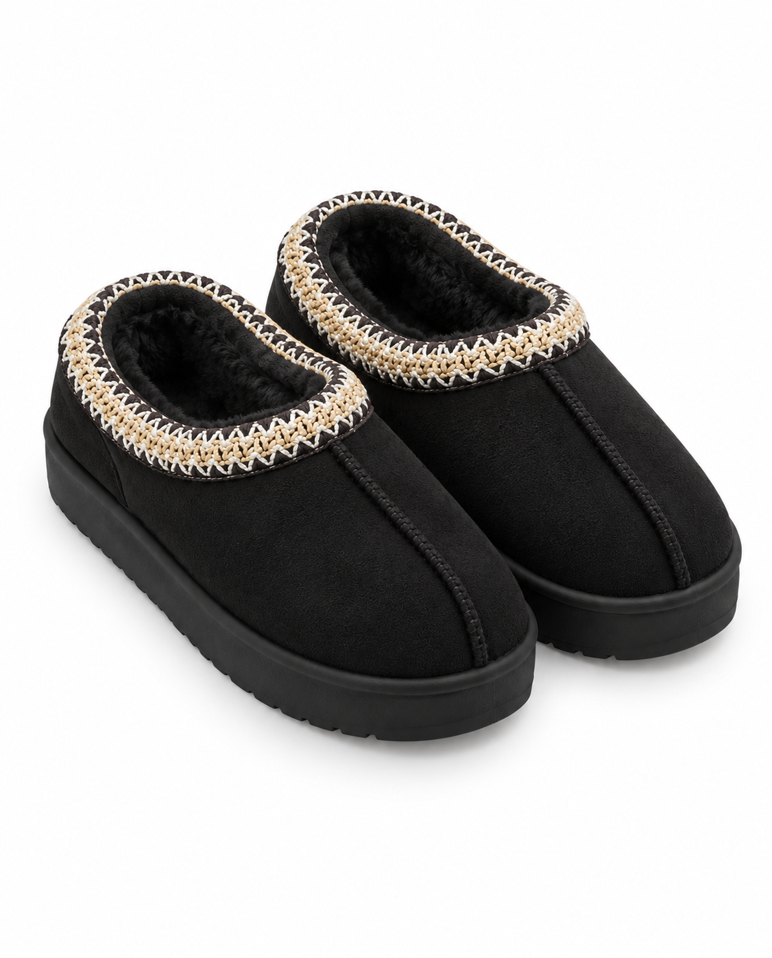 Braided Fur Slippers - Black