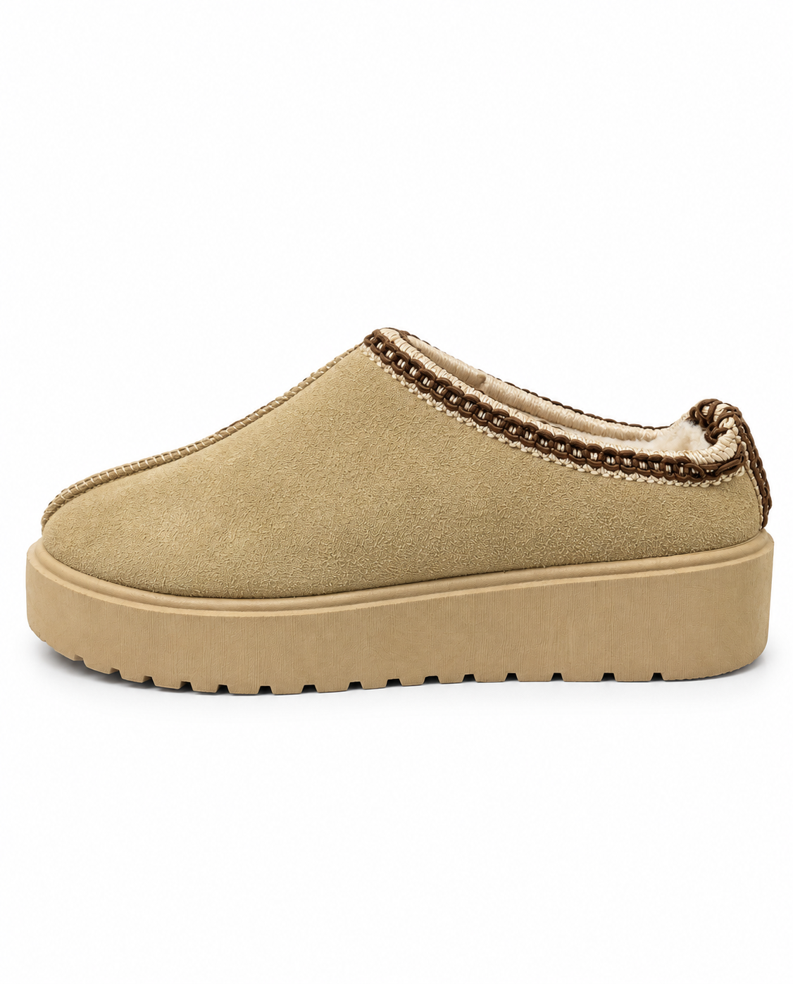 Braided Platform Suede Mules - Beige