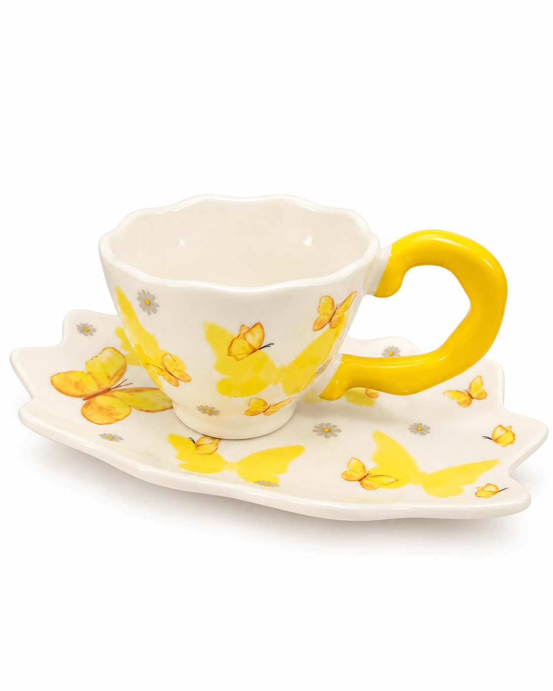 Golden Butterflies Mug & Saucer Set