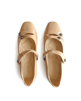 Button Ballet Flats – Beige - Rootieland