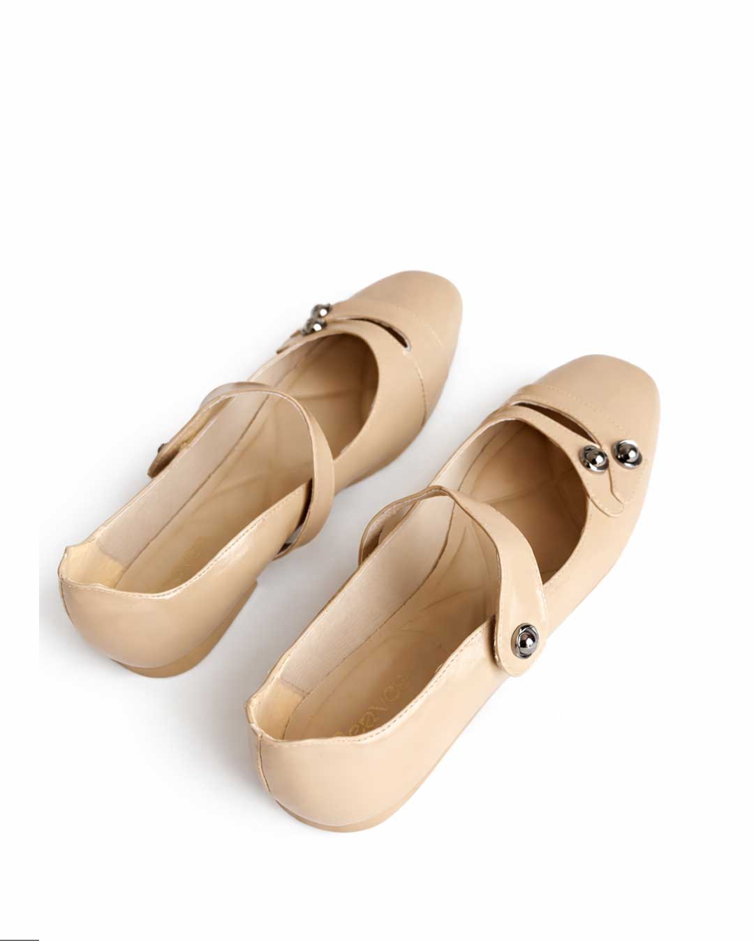 Button Ballet Flats – Beige - Rootieland