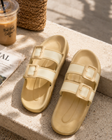 Platform Buckle Slides - Beige