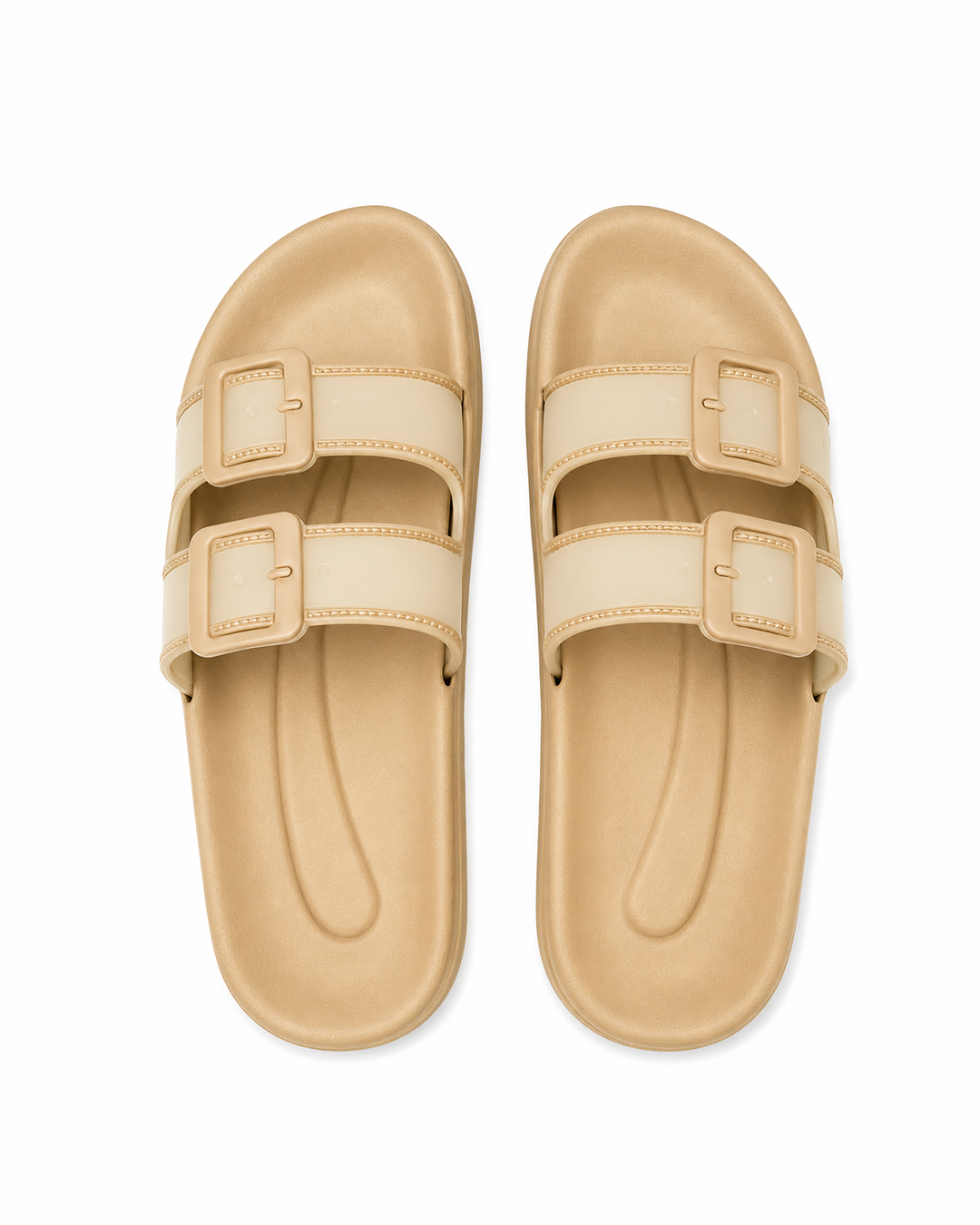Platform Buckle Slides - Beige