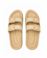 Platform Buckle Slides - Beige
