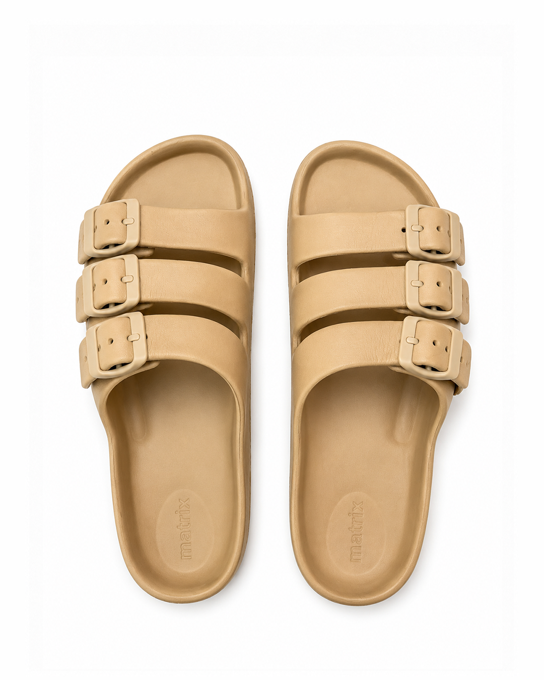 Triple Strap Slides - Beige