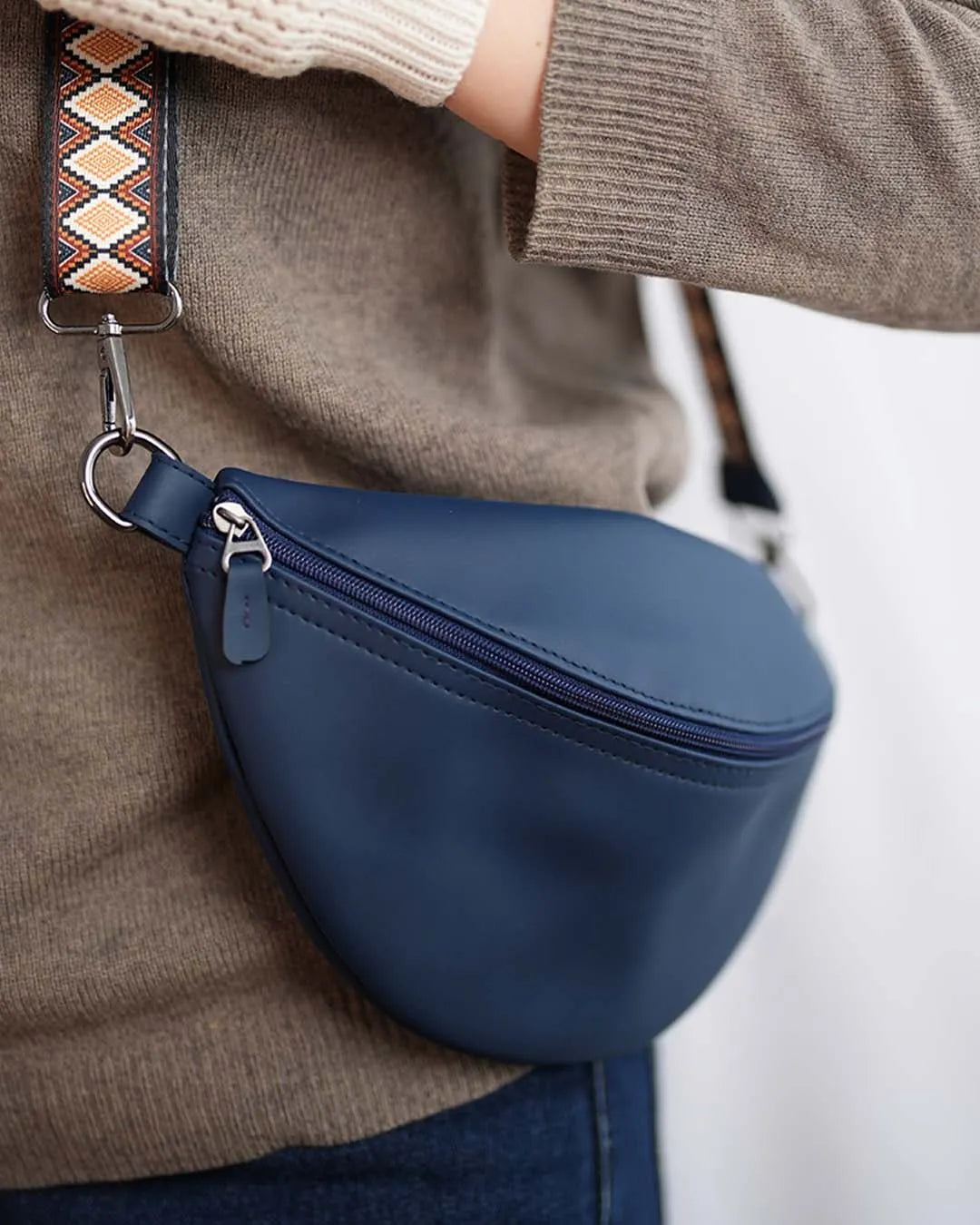 Leather Fanny Pack - Navy
