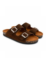 Unisex Double Buckle Slides - Brown