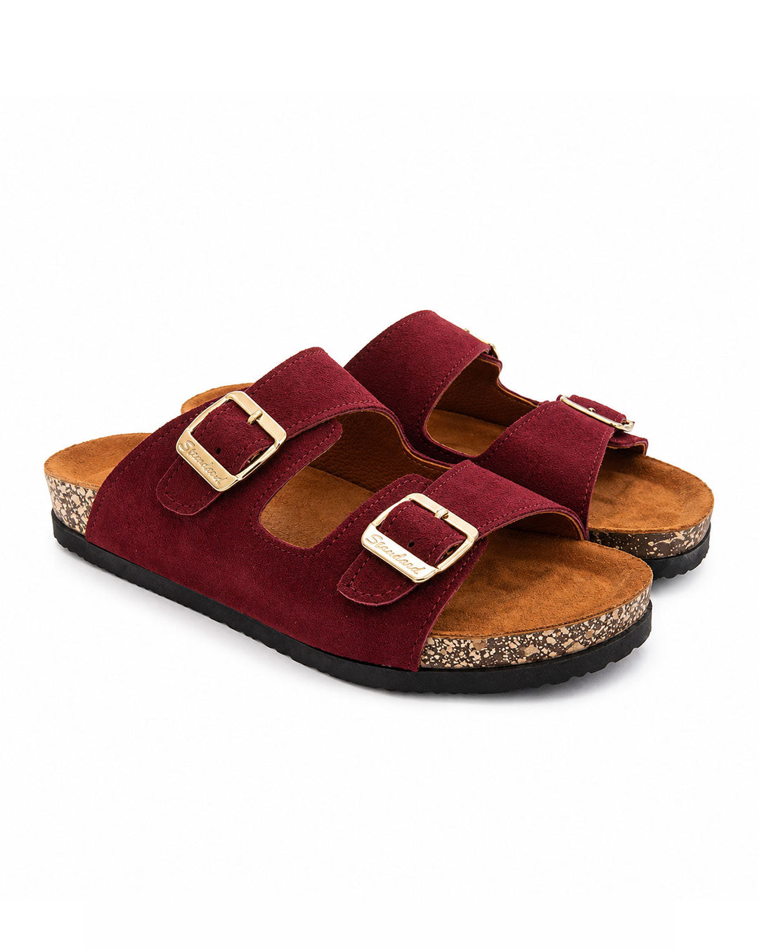Unisex Double Buckle Slides - Burgundy