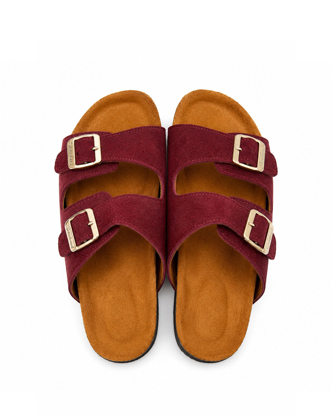 Unisex Double Buckle Slides - Burgundy