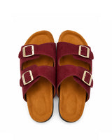Unisex Double Buckle Slides - Burgundy