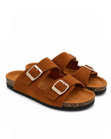 Unisex Double Buckle Slides - Camel