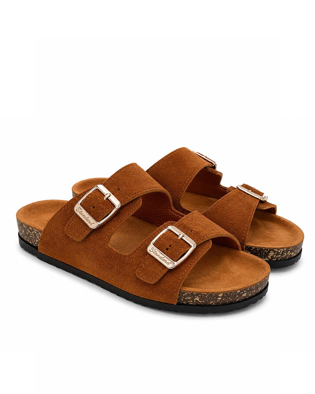 Unisex Double Buckle Slides - Camel