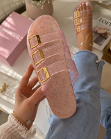 Pearl Buckle Slides - Peach